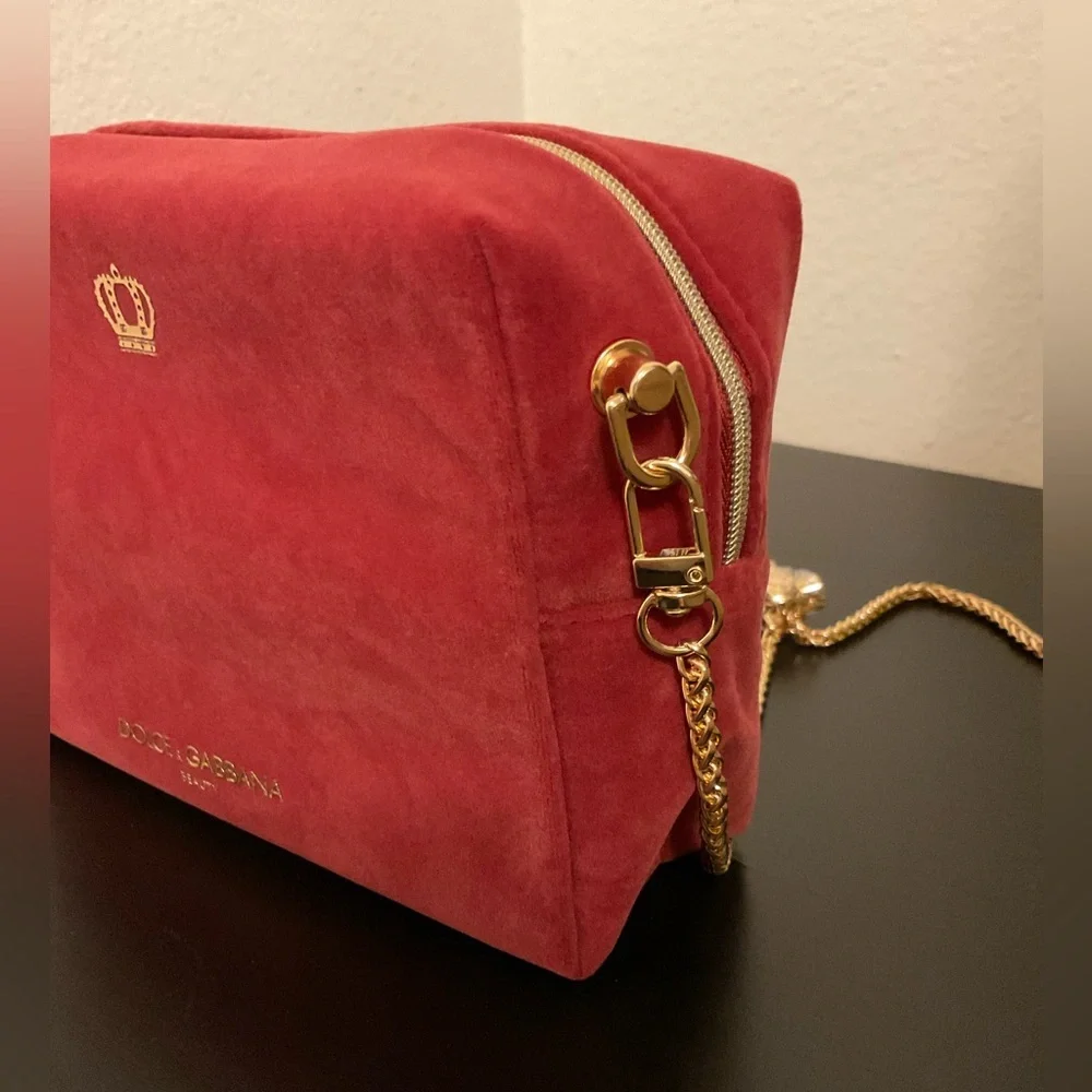 Dolce‎ & Gabbana Red Cosmetic Bag with Gold Accents